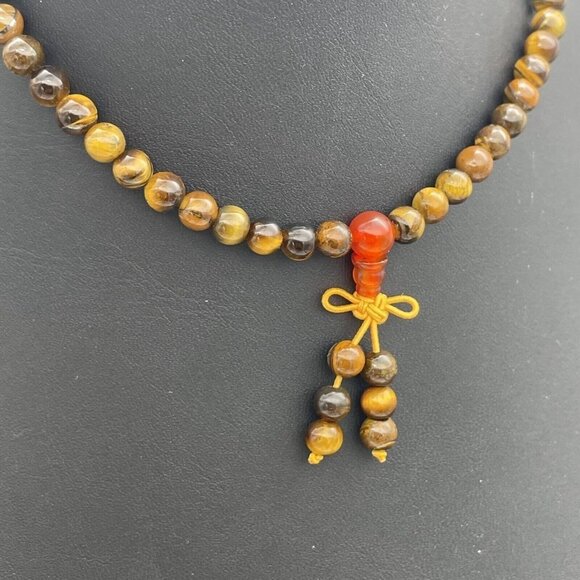 Tiger Eye Ball Beaded Stretch Necklace Adjustable 24 Inches - Picture 6 of 6